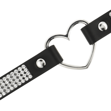 Collare BDSM Donna in Pelle Vegana con Cuore e Strass - Nero Regolabile